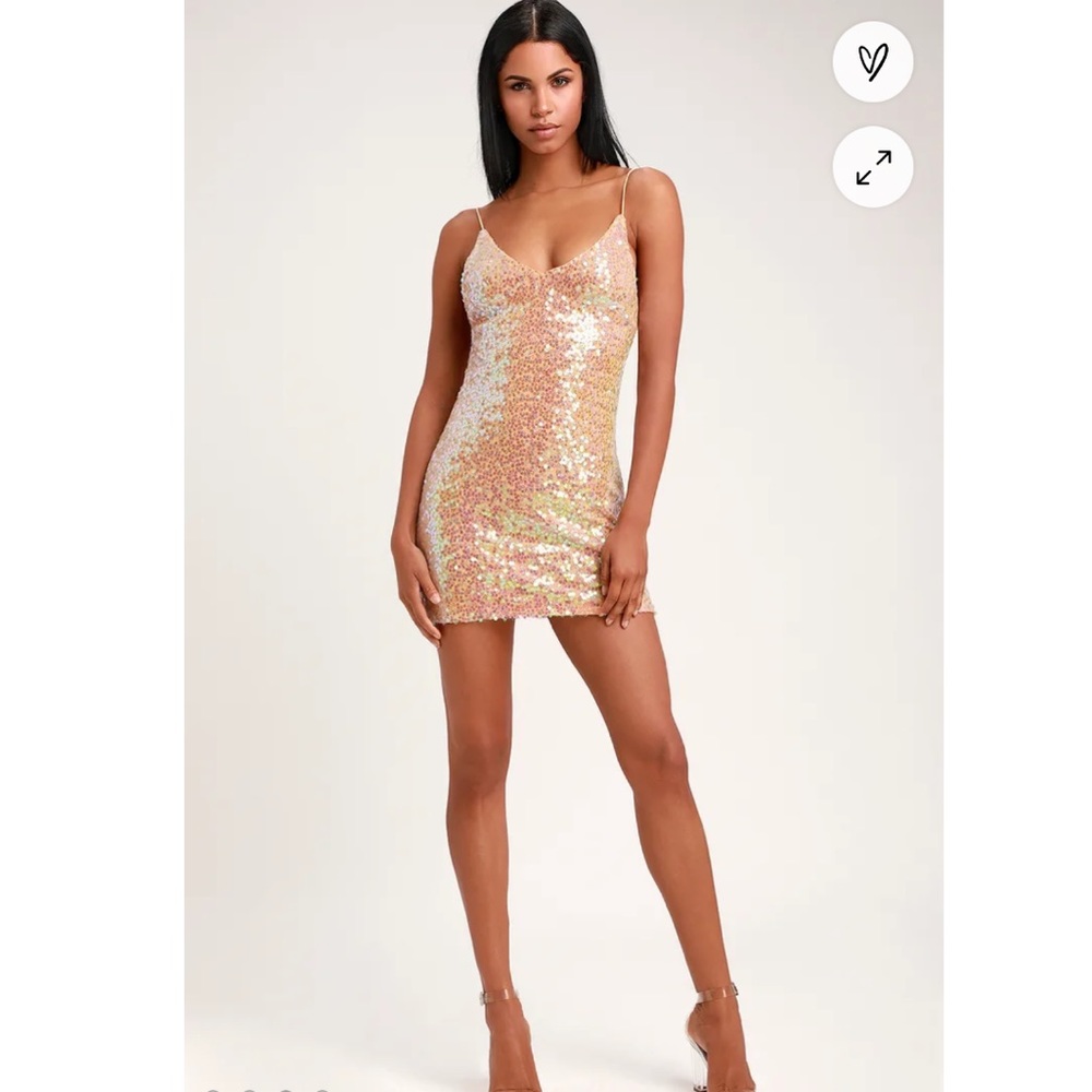 LULU’s Force of Fashion Peach Iridescent Backless Sequin Mini Dress